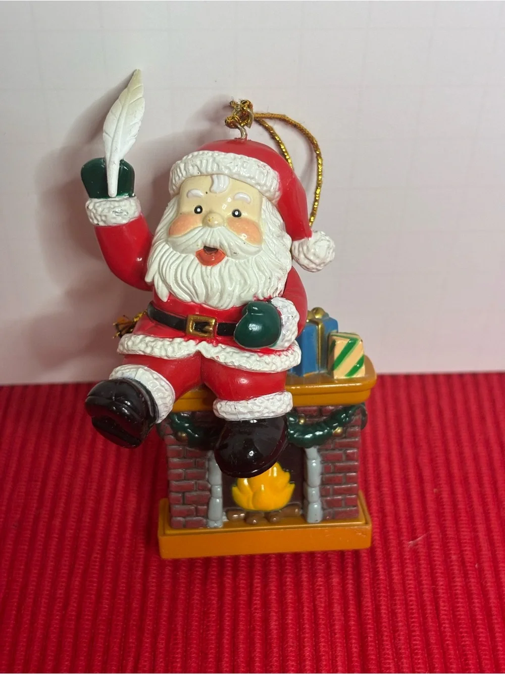 Vintage Style  Santa Sitting on Fireplace Mantel Ornament